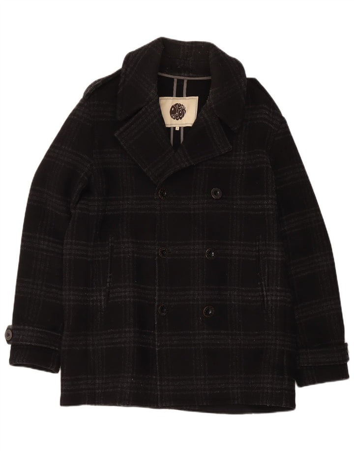 Pretty Green Męski płaszcz grochowy UK 40, duża, czarna wełna w kratkę