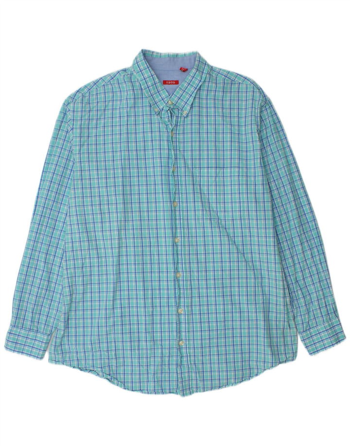 IZOD Męska wysoka koszula 2XL, bawełniana niebieska kratka