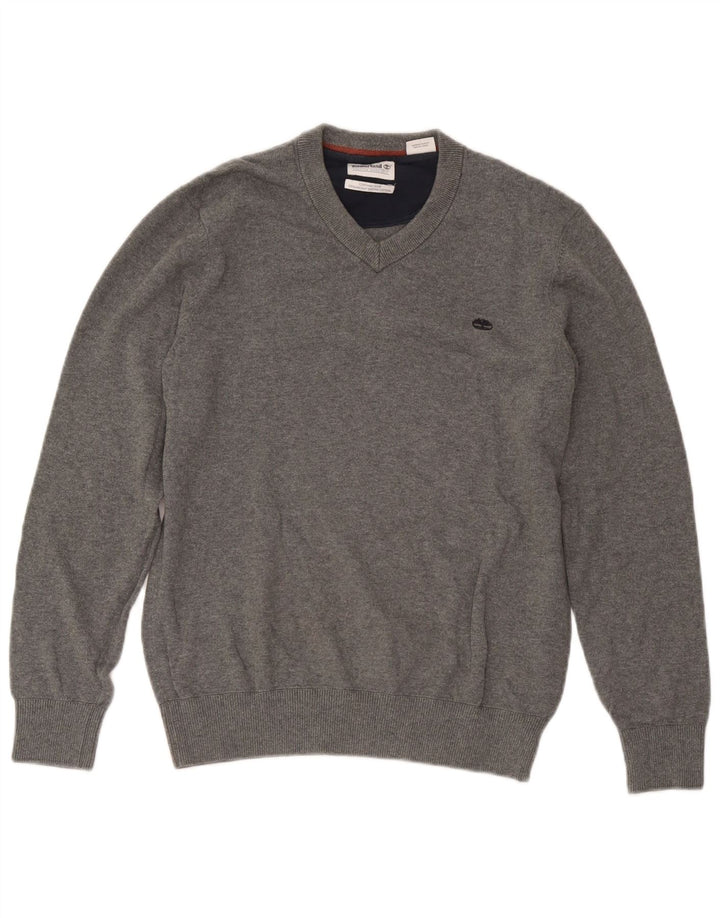 Męski sweter Timberland z dekoltem w szpic, mały, szary, bawełniany