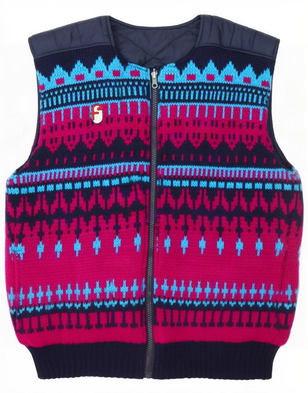 Vintage Womens Ski Reversible Padded Gilet IT 42 Medium Navy Blue Geometric
