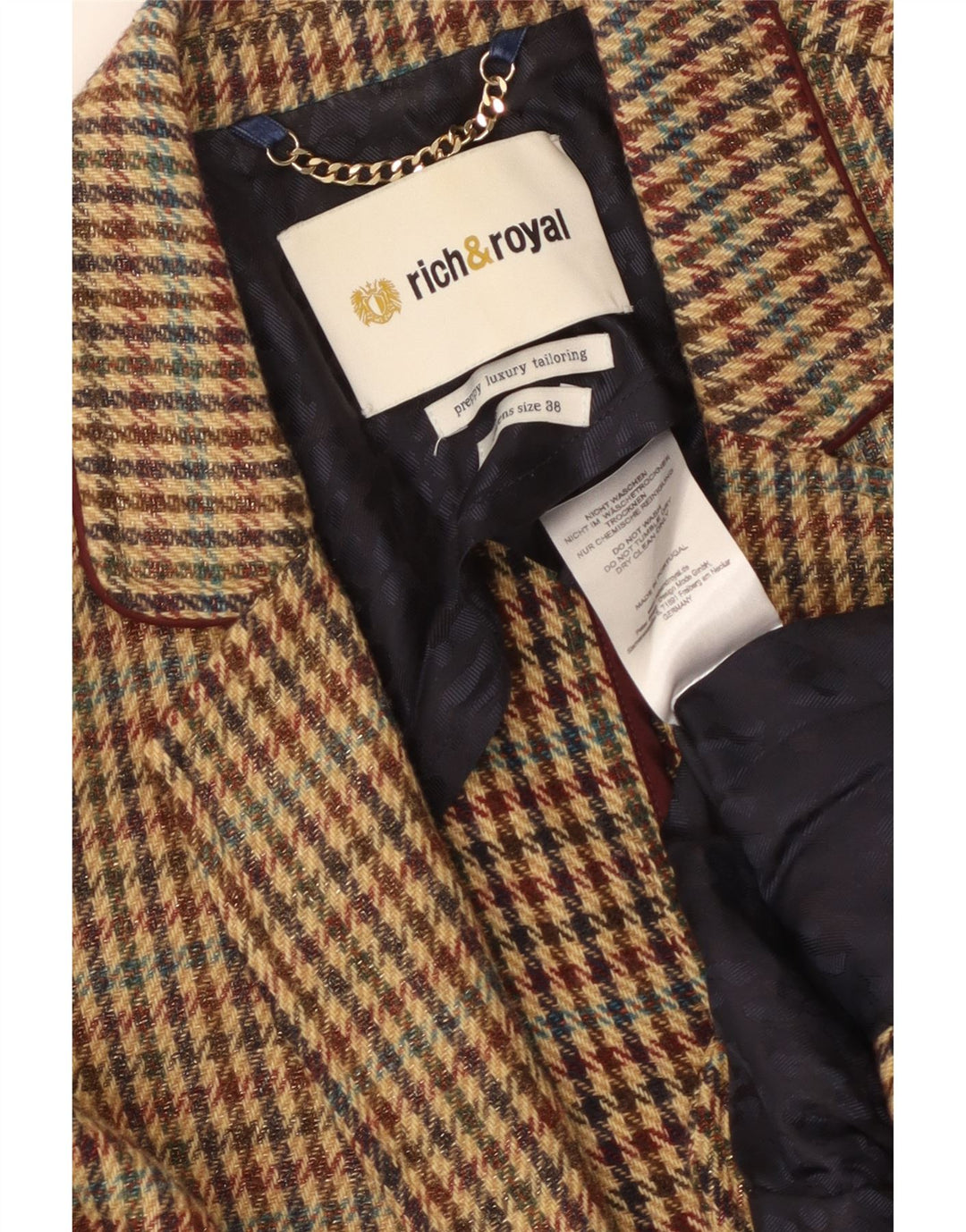 RICH & ROYAL Damska marynarka zapinana na 1 guzik EU 38 Średni brąz w pepitkę