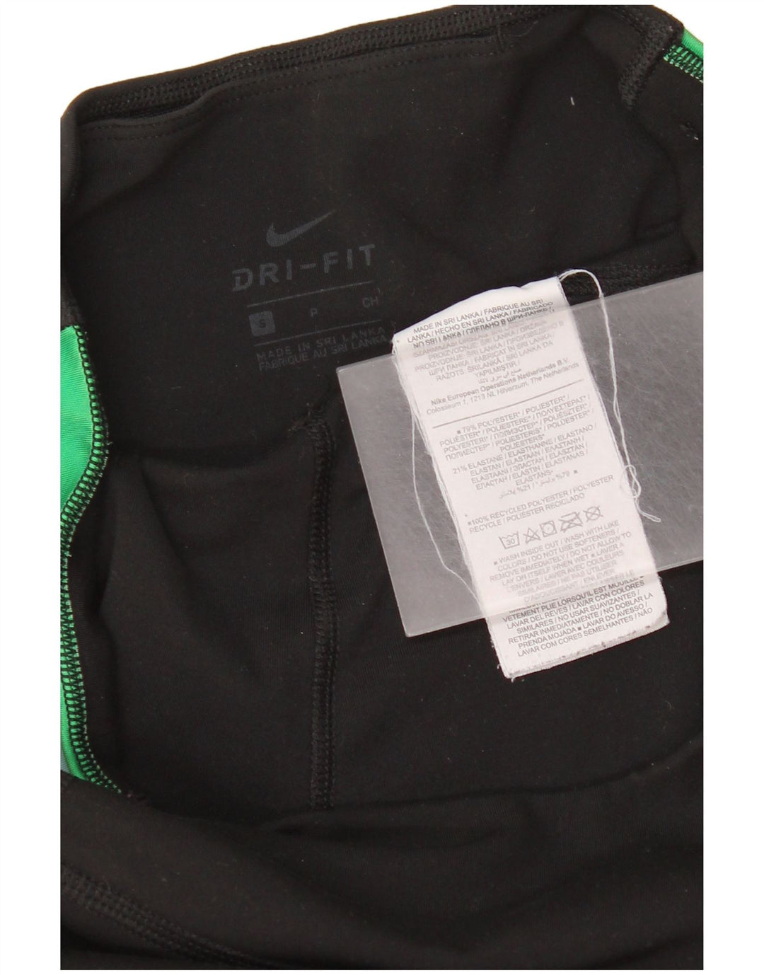 Damskie legginsy Nike Dri Fit z grafiką, małe, czarne, poliestrowe paski