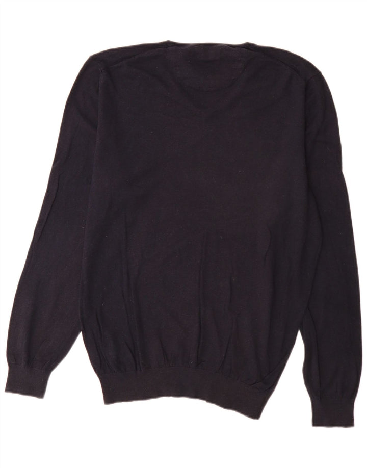 Męski sweter Massimo Dutti z dekoltem w kształcie litery V, duży, granatowy, bawełniany