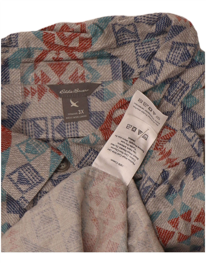 Damska koszula flanelowa oversize Eddie Bauer UK 22 3XL Szara, geometryczna bawełna