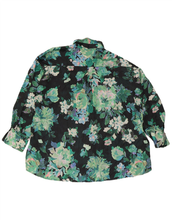 Damska bluzka koszulowa oversize Zara UK 16, duża, zielona w kwiaty, poliester