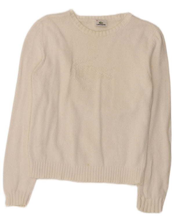 Lacoste Damski sweter z graficznym dekoltem w łódkę, rozmiar 42, duży, biały, bawełniany
