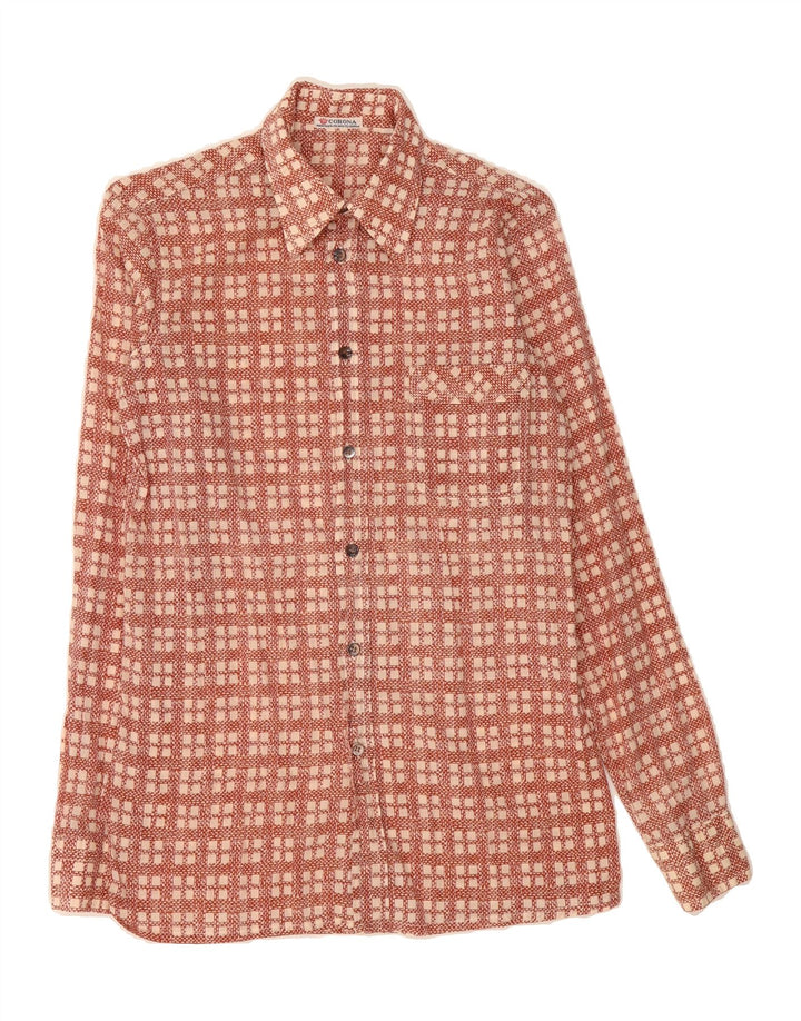 CORONA Mens Milano Shirt Small Maroon Geometric Cotton Vintage Corona and Second-Hand Corona from Messina Hembry 