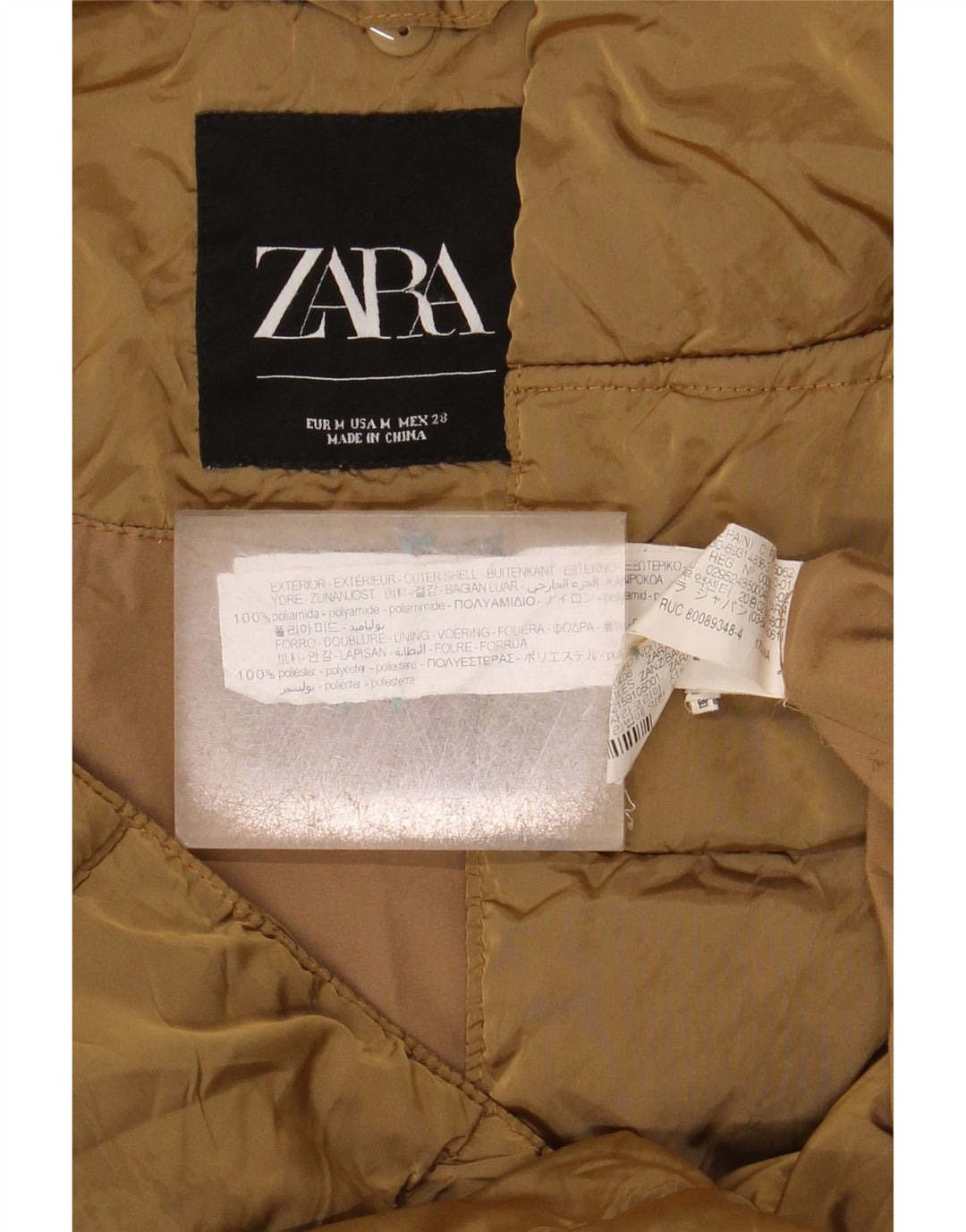 Damska kurtka z kapturem, oversize, wyściełana Zara UK 14, średni khaki, poliamid