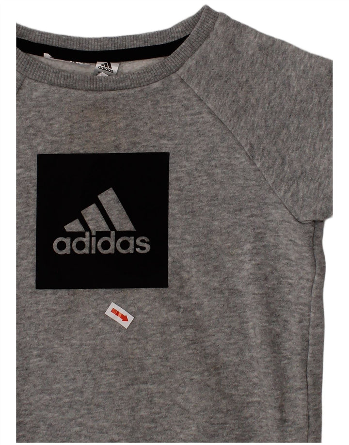 ADIDAS Boys Graphic Sweatshirt Jumper 2-3 Years Grey Cotton