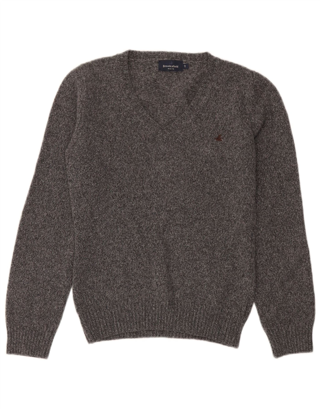 Damski sweter Brooksfield z dekoltem w szpic IT 42 Średnioszara wełna z cętkami
