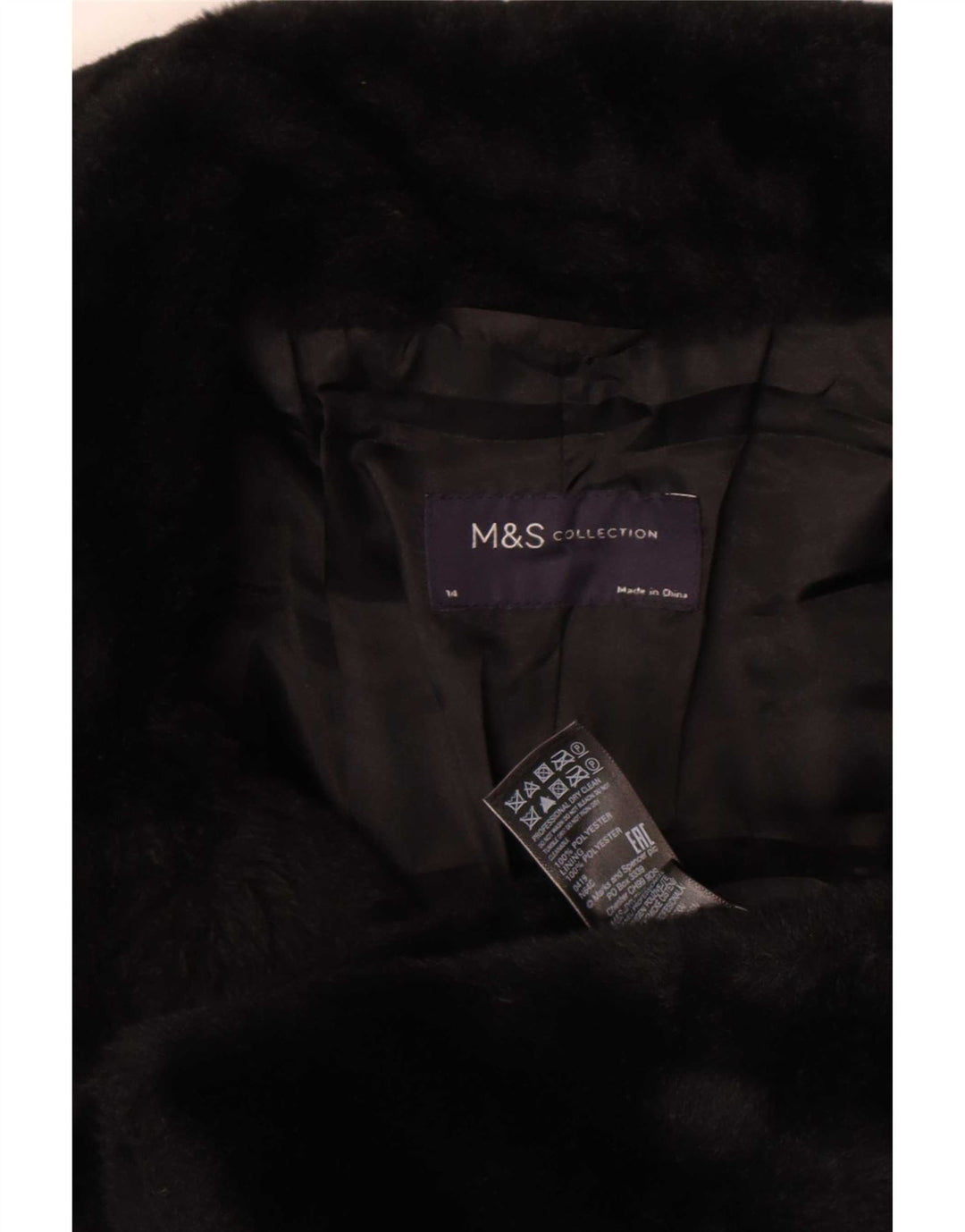 Marks & Spencer Damska kurtka ze sztucznego futra UK 14, średni czarny poliester