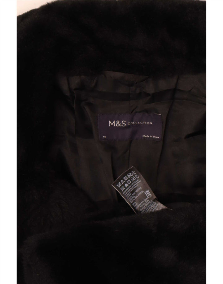 Marks & Spencer Damska kurtka ze sztucznego futra UK 14, średni czarny poliester