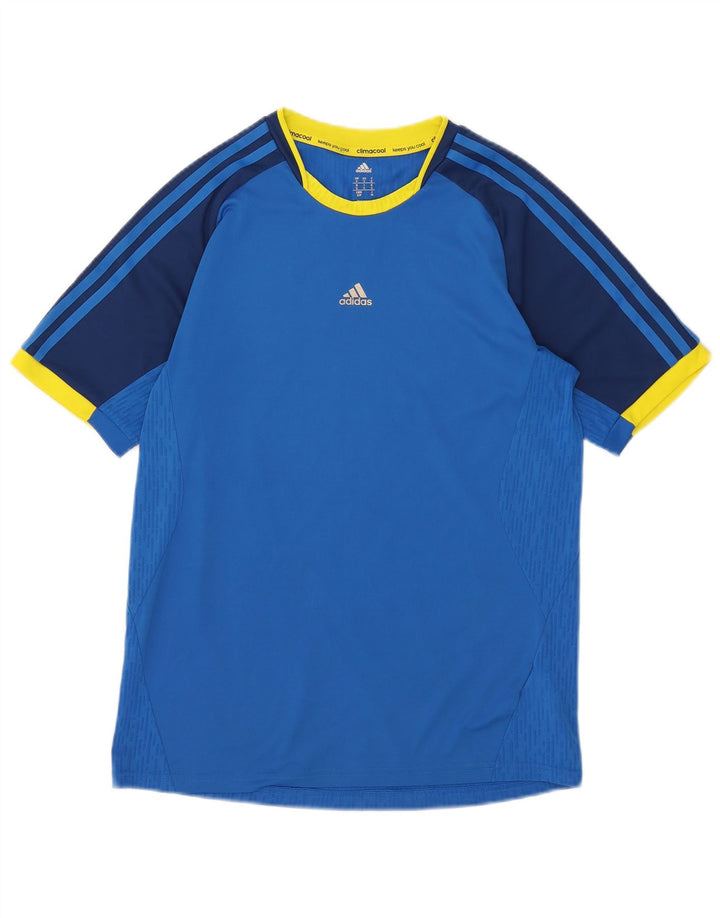 Adidas Męski T-shirt Climacool Top Mały Niebieski Poliester z blokami kolorów