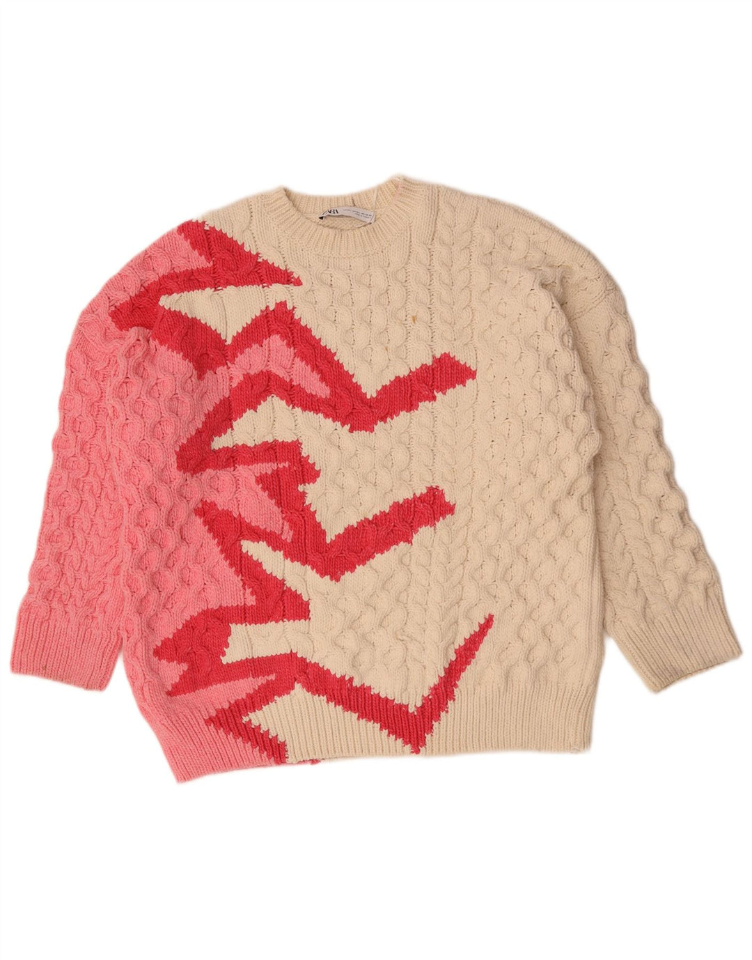 Damski sweter z okrągłym dekoltem Zara UK 14, średni, złamany biały poliester