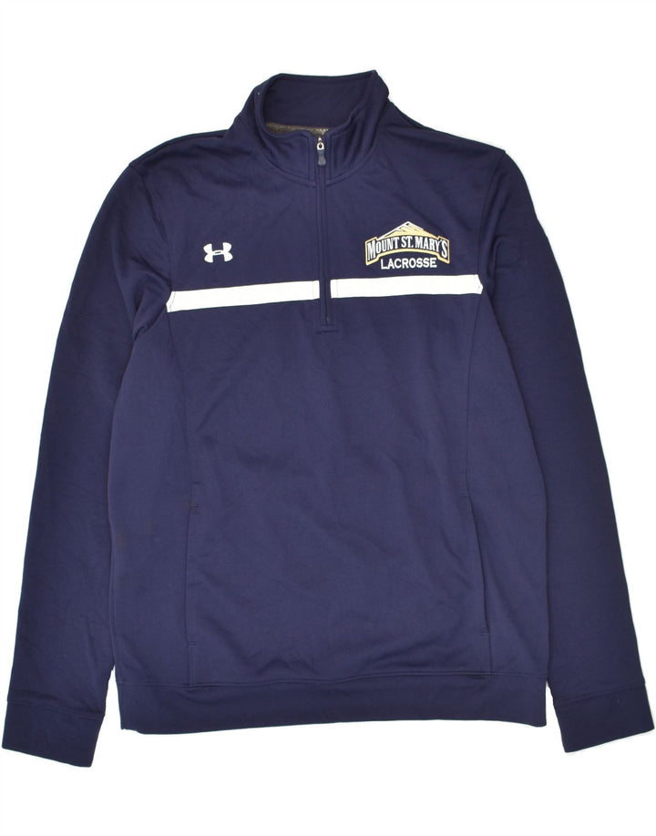 UNDER ARMOUR Mens Zip Neck Sweatshirt Jumper Medium Navy Blue Polyester | Vintage Under Armour | Thrift | Second-Hand Under Armour | Used Clothing | Messina Hembry 