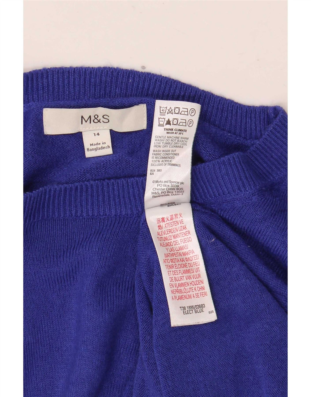 Marks & Spencer Damski sweter z dekoltem w łódkę UK 14 Średni niebieski akryl