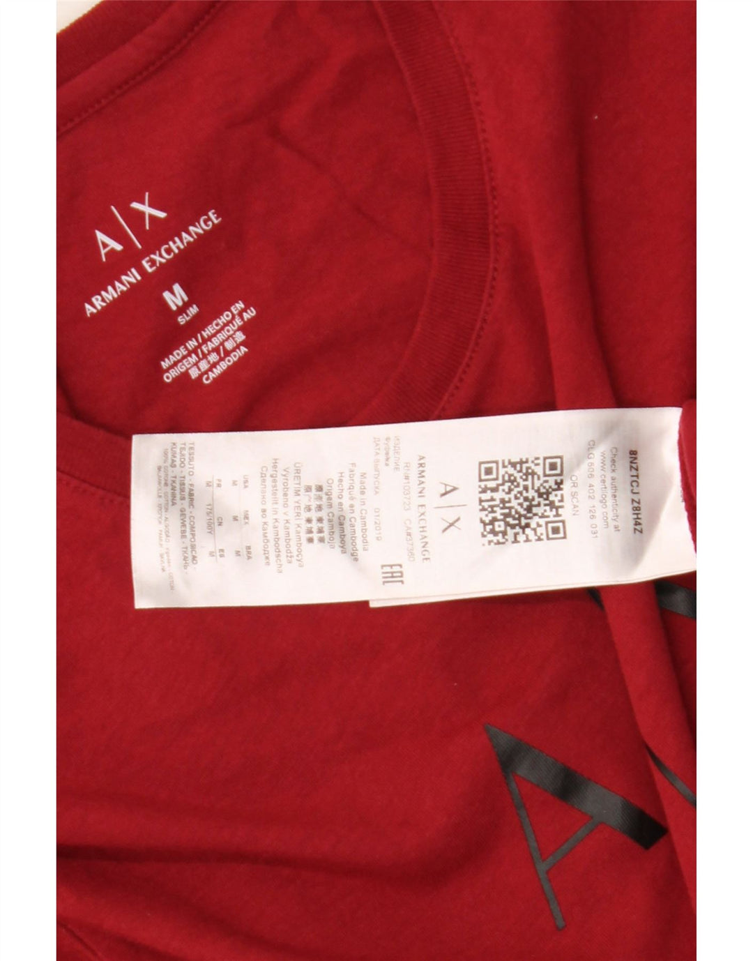 Męska koszulka z grafiką Armani Exchange, bawełniana, średnia czerwona