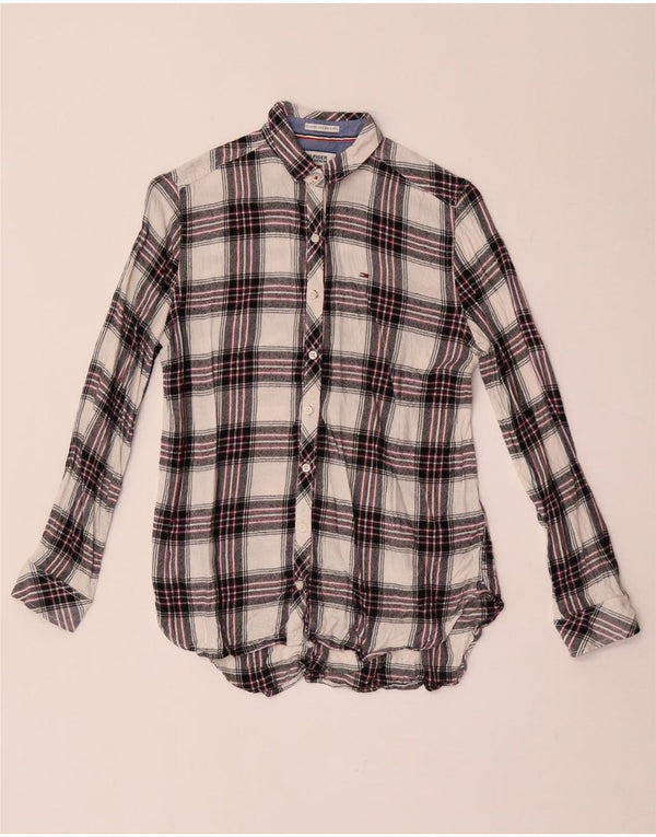 Damska koszula flanelowa Tommy Hilfiger UK 6 XS w białą kratę, wiskoza