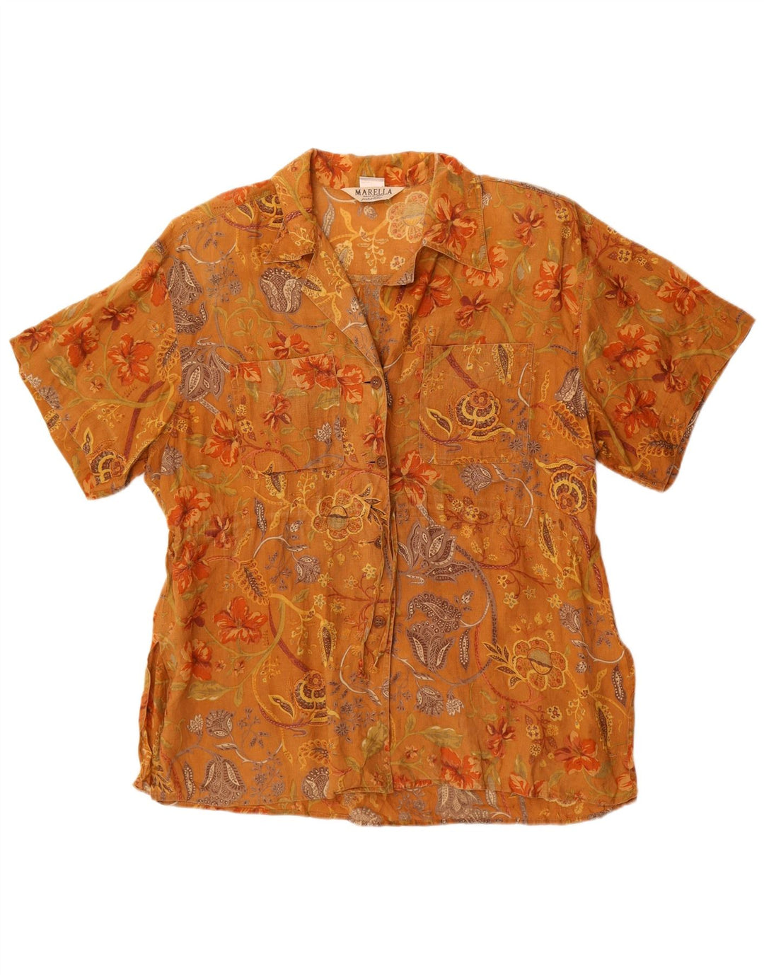 Koszula męska z krótkim rękawem Marella UK 12 Średni brązowy w kwiaty