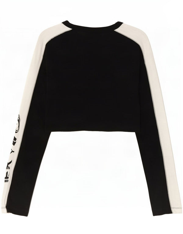 Damska koszulka Adidas Crop Graphic z długim rękawem UK 6 XS Czarna bawełna z blokami kolorów