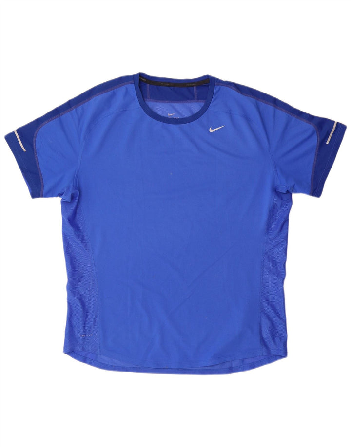 NIKE Mens Dri Fit T-Shirt Top Large Blue Colourblock Polyester