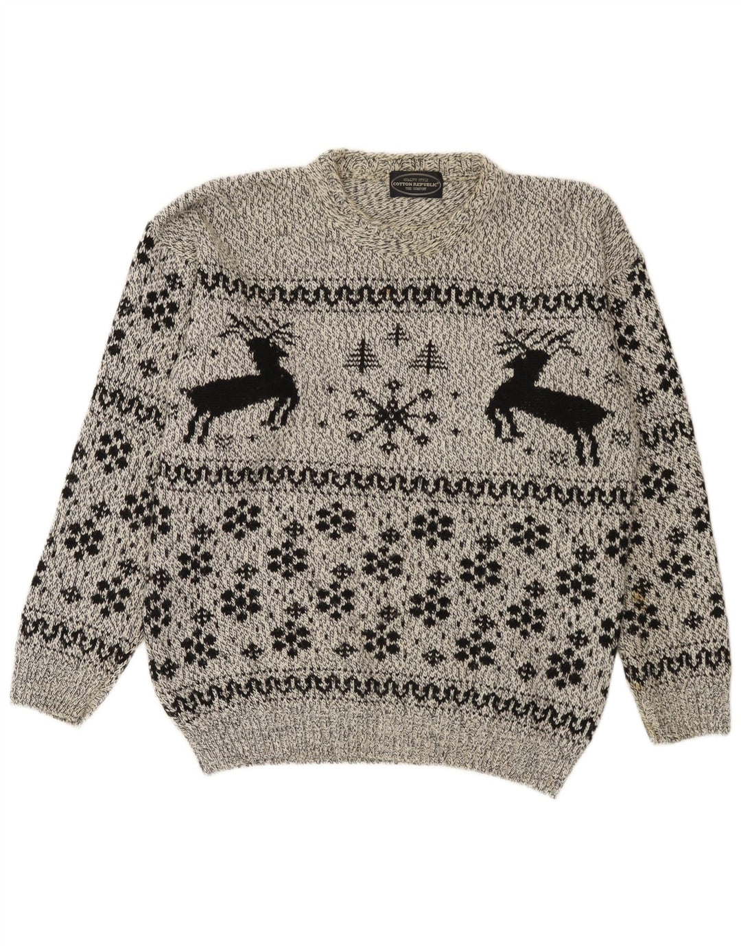 Męski sweter z okrągłym dekoltem Cotton Republic, średnioszary, Fair Isle