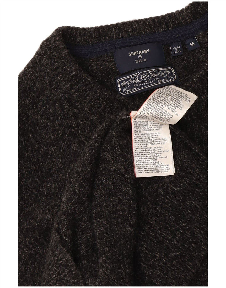Męski sweter Superdry z okrągłym dekoltem, średnioszary, wełniany w cętki