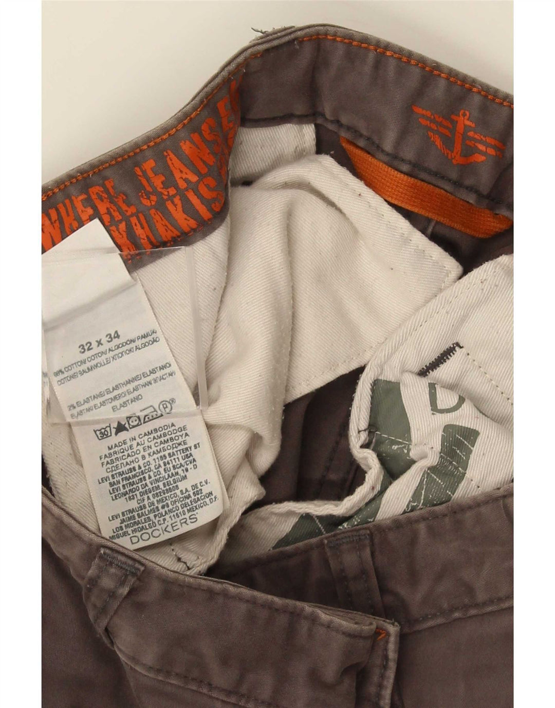 Męskie spodnie chino Dockers Khaki W32 L34 Szara bawełna