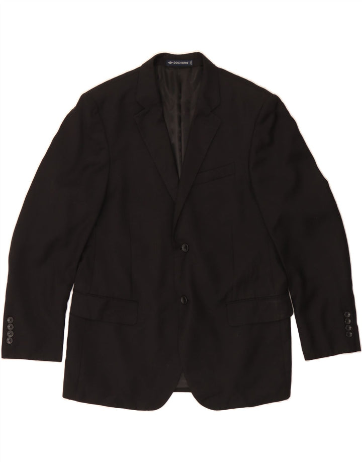DOCKERS Mens 2 Button Blazer Jacket UK 40 Large Black Wool Vintage Dockers and Second-Hand Dockers from Messina Hembry 