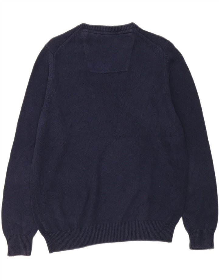 IZOD Mens V-Neck Jumper Sweater Medium Navy Blue Cotton Vintage Izod and Second-Hand Izod from Messina Hembry 