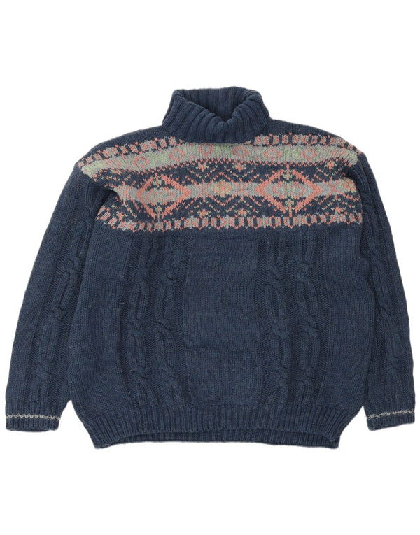 Vintage męski sweter z golfem 2XL granatowy Fair Isle