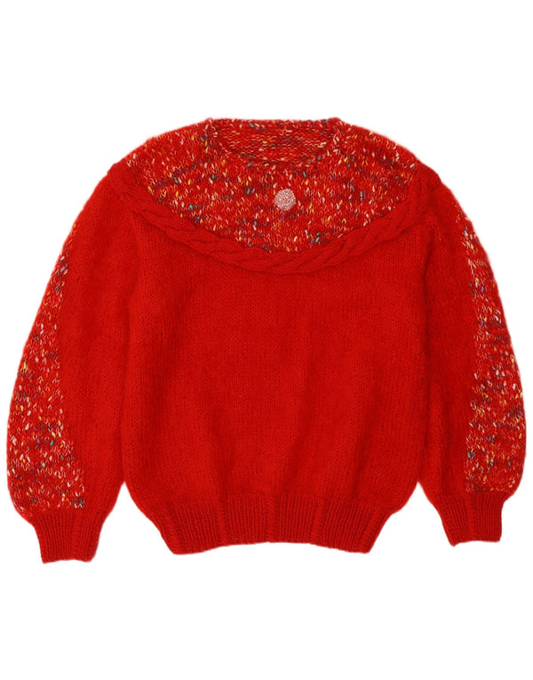 Sweter damski w stylu vintage z okrągłym dekoltem UK 14, duży, czerwony nakrapiany