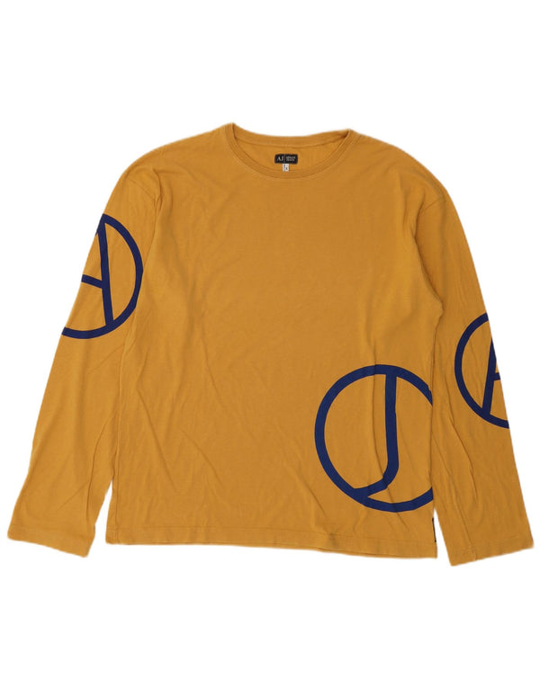 Armani Jeans Męski graficzny top z długim rękawem, średniożółty, bawełniany