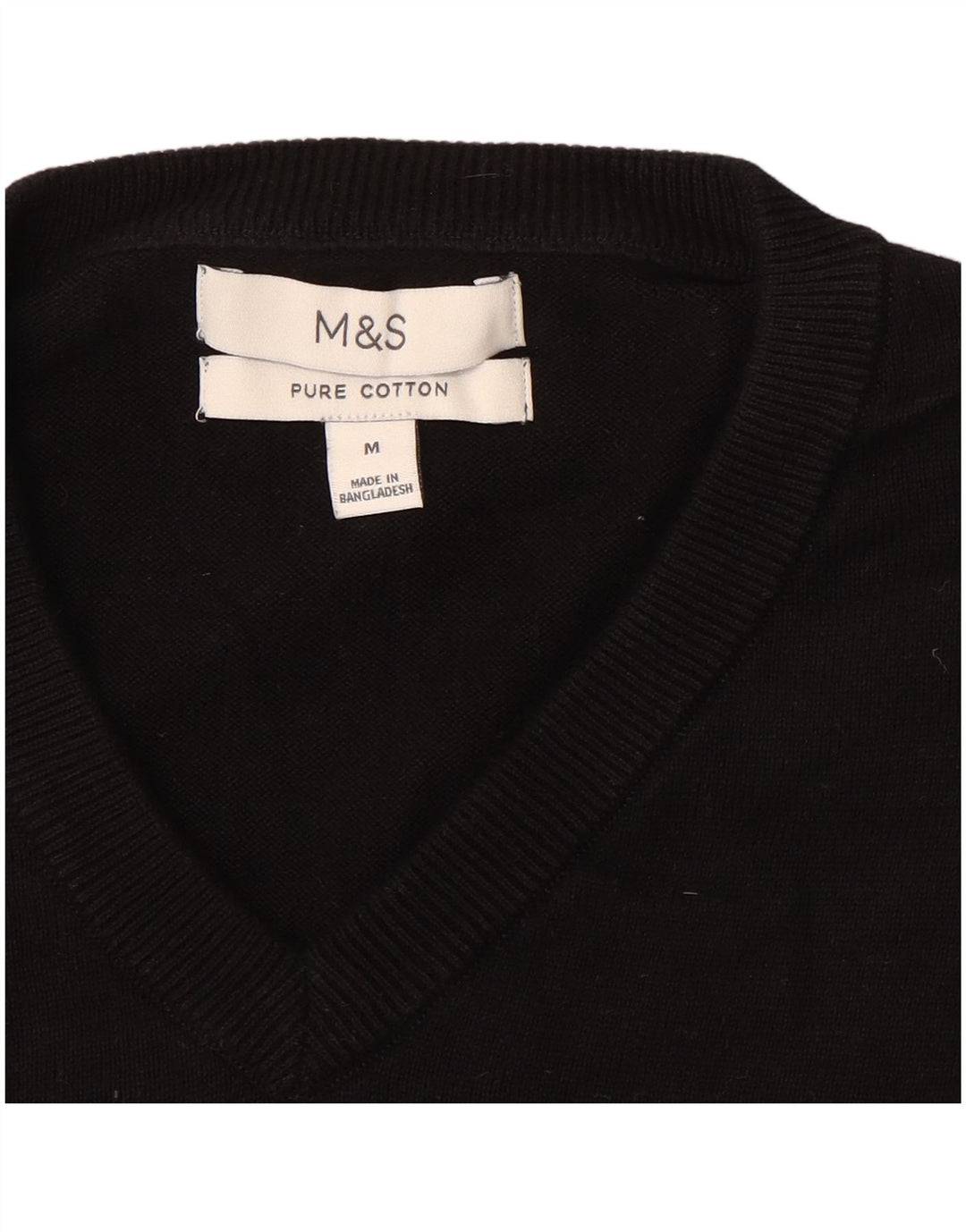 Marks & Spencer Męski sweter z dekoltem w kształcie litery V, średniej wielkości, czarny, bawełniany