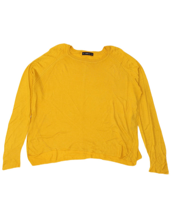 Damski sweter Zara z dekoltem w łódkę UK 16, duży, żółty, wiskoza