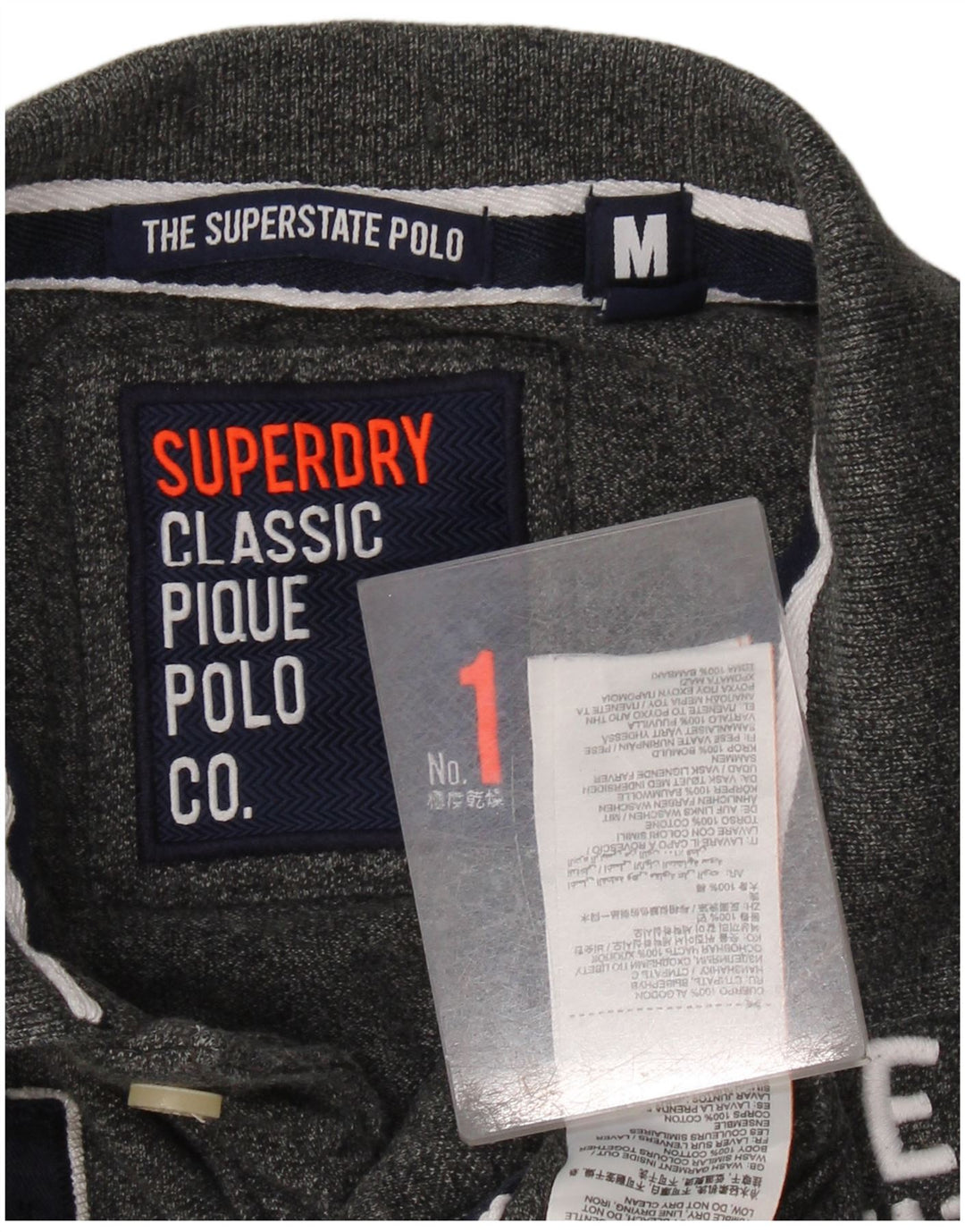 Męska koszulka polo Superdry z klasycznym graficznym długim rękawem, średnioszara, bawełniana