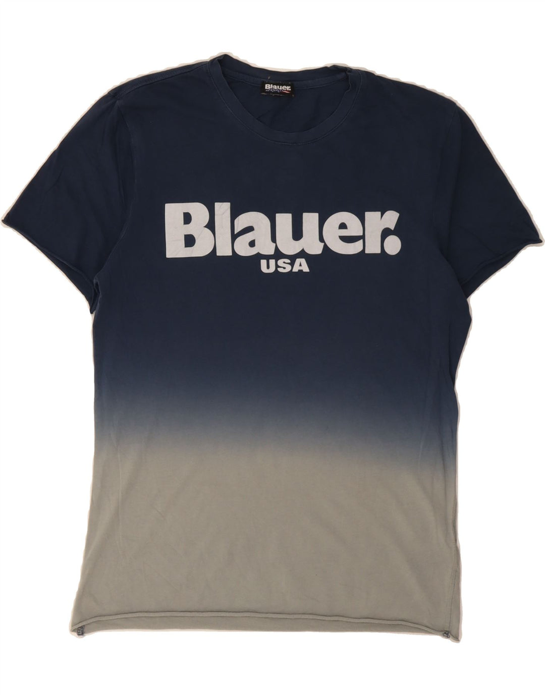 BLAUER Mens Graphic T-Shirt Top Medium Navy Blue Colourblock Cotton Vintage Blauer and Second-Hand Blauer from Messina Hembry 