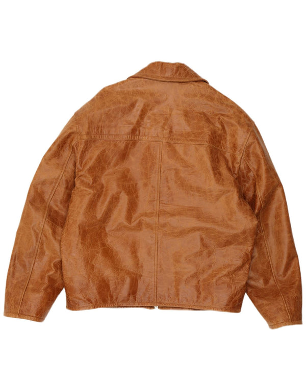 Męska kurtka skórzana o luźnym kroju VINTAGE UK 38, średnia brązowa skóra