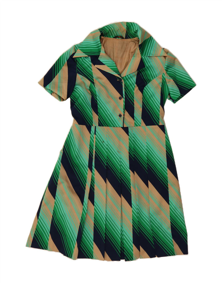 SIRIEM CONFEZIONI Womens Pullover Shirt Dress UK 12 Medium Green Striped Vintage Siriem Confezioni and Second-Hand Siriem Confezioni from Messina Hembry 