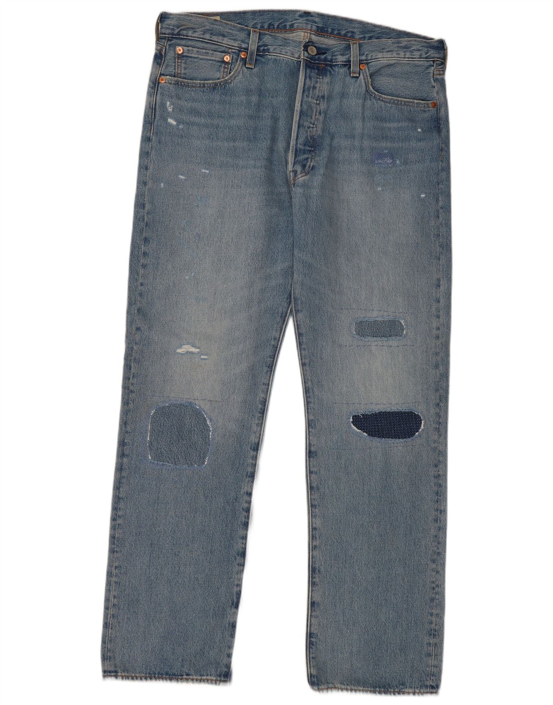 Męskie dżinsy Levi's 501 Straight W36 L32 Niebieskie patchworkowe bawełniane