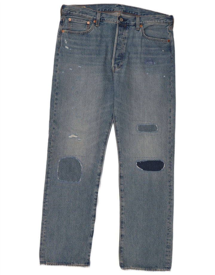 Męskie dżinsy Levi's 501 Straight W36 L32 Niebieskie patchworkowe bawełniane