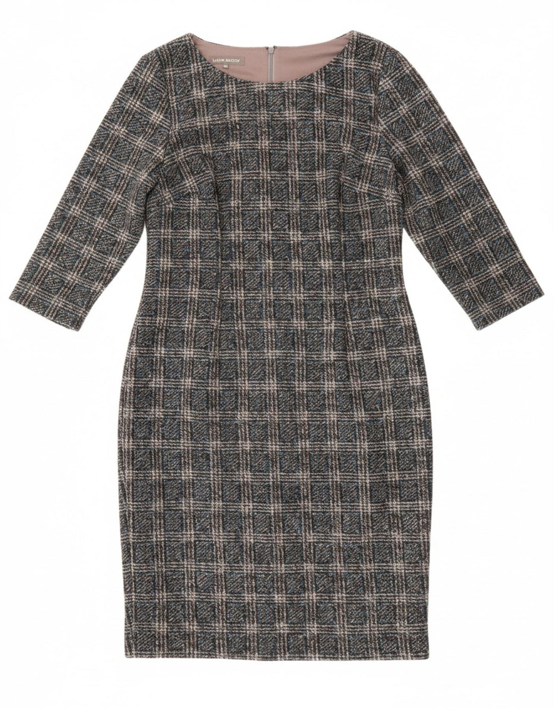 LAURA ASHLEY Womens 3/4 Sleeve Sheath Dress UK 12 Medium  Grey Check