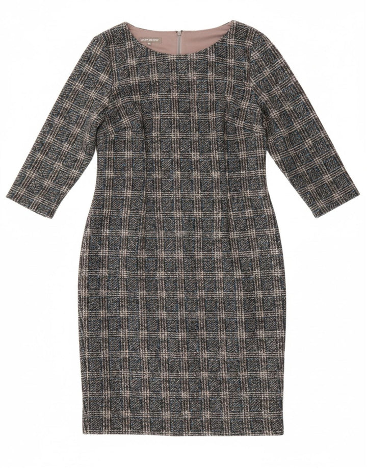 LAURA ASHLEY Womens 3/4 Sleeve Sheath Dress UK 12 Medium  Grey Check