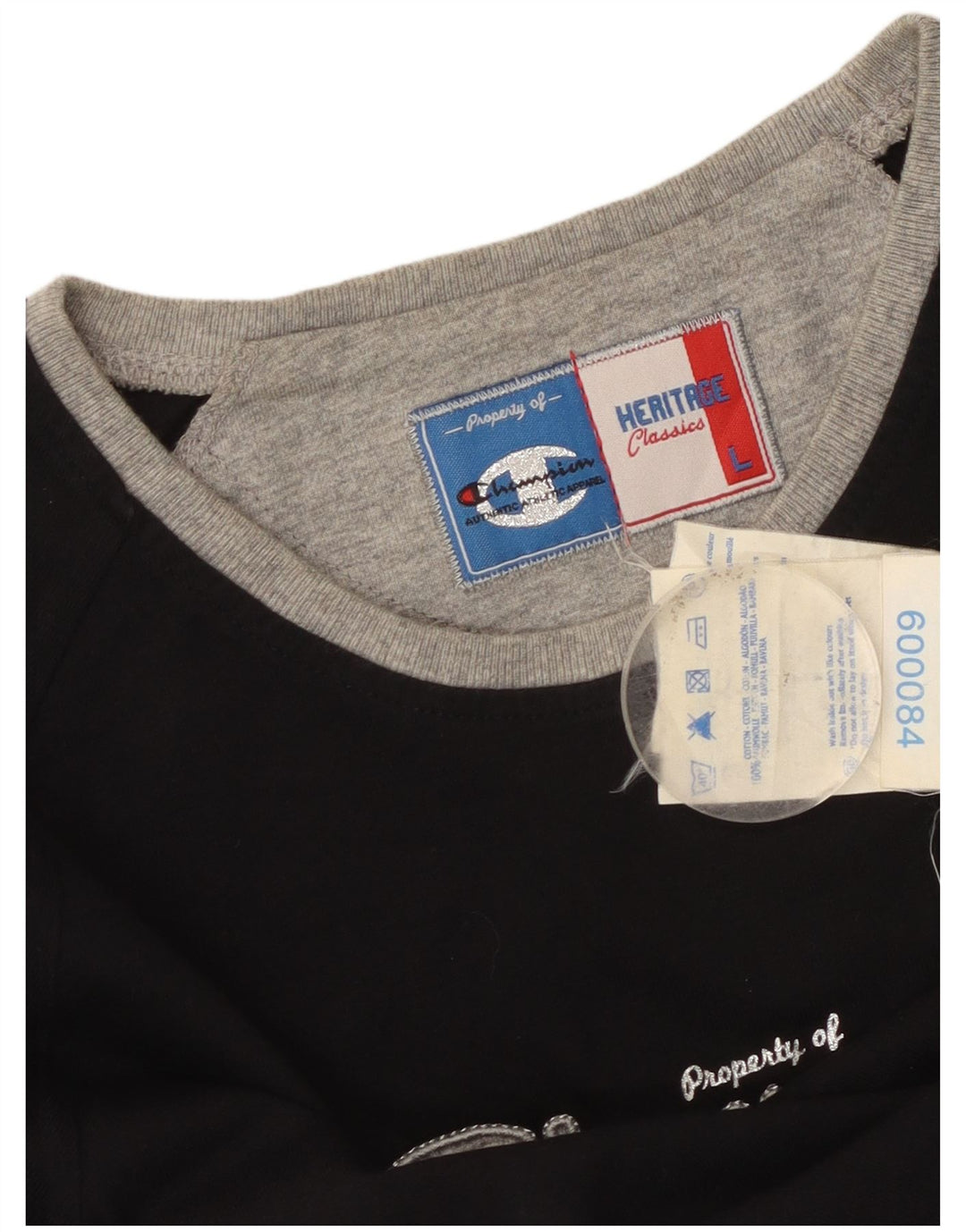 Damski top graficzny CHAMPION z długim rękawem UK 14, duży, czarny