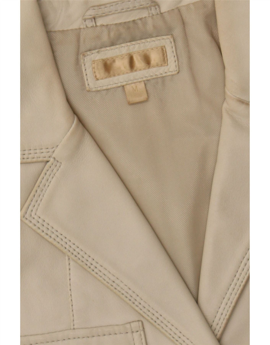 VINTAGE Womens Leather 3 Button Blazer Jacket UK 12 Medium Beige Vintage Vintage and Second-Hand Vintage from Messina Hembry 