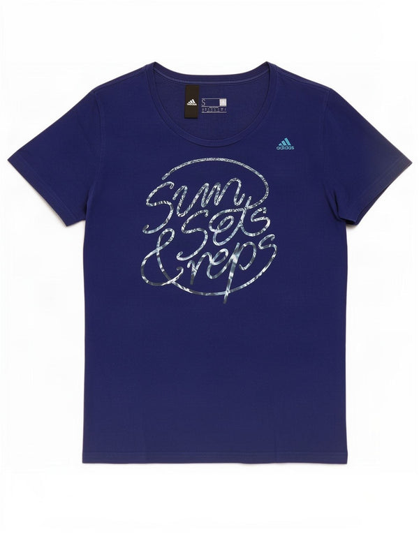 Damska koszulka graficzna Adidas Top UK 8/10 Mała niebieska bawełna