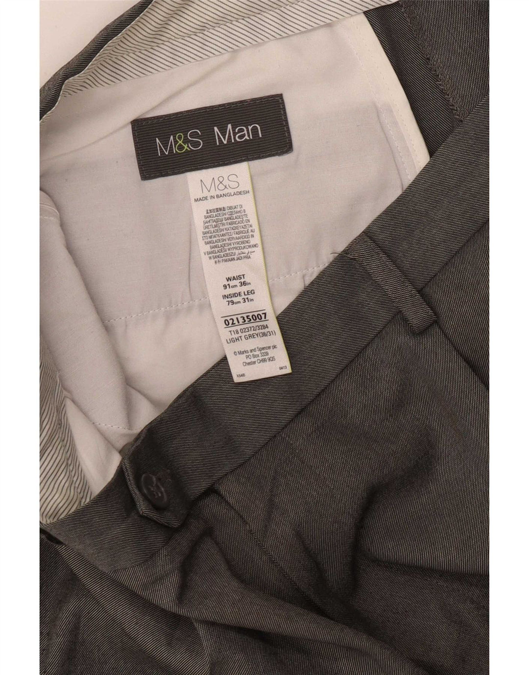 Męskie spodnie garniturowe Marks & Spencer W36 L31 Szary poliester