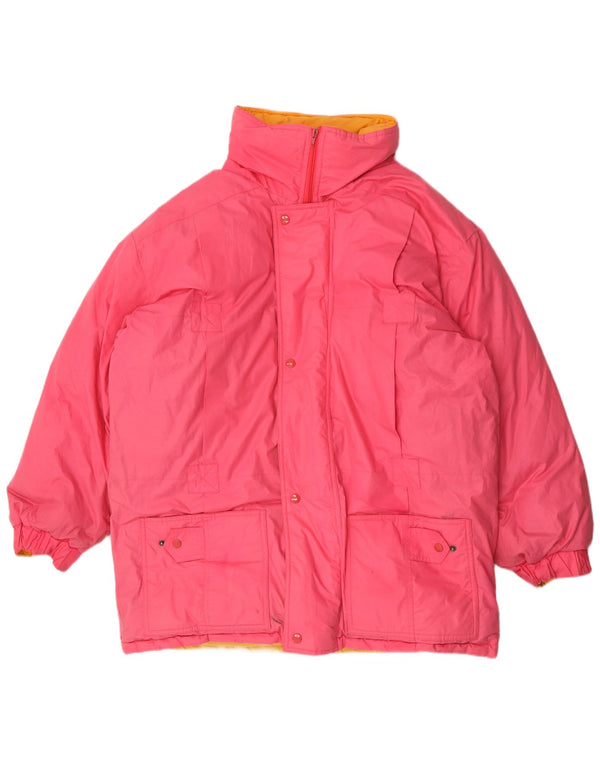 Vintage męski płaszcz z kapturem i ociepleniem UK 42 XL, różowy poliester