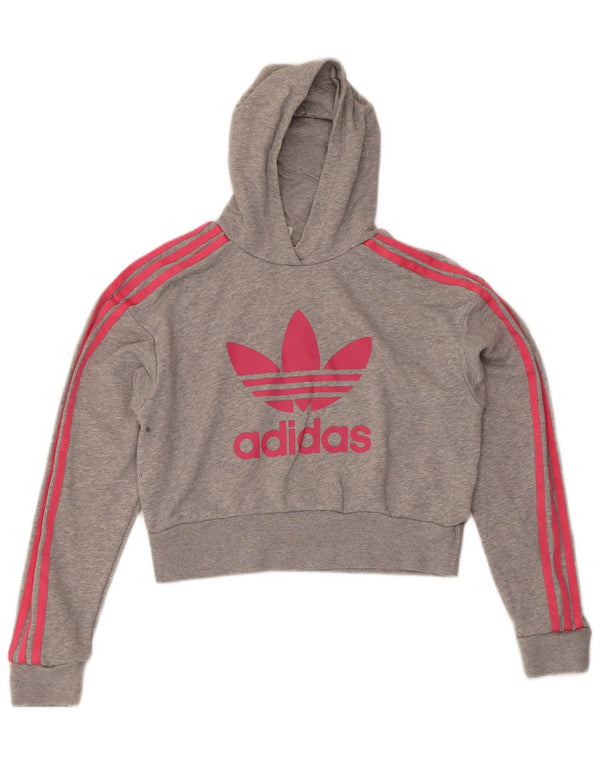Adidas Dziewczęca Graficzna Bluza Z Kapturem 13-14 Lat Szara Bawełniana Sportowa