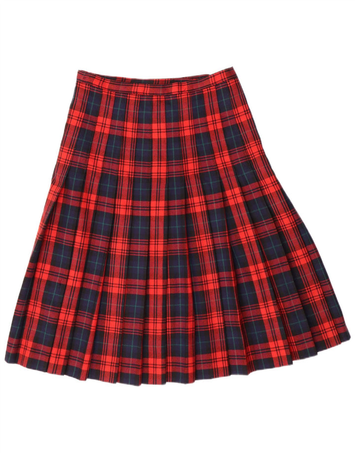 Vintage damska plisowana spódnica IT 42 Medium W28 czerwona kratka z dziewiczej wełny